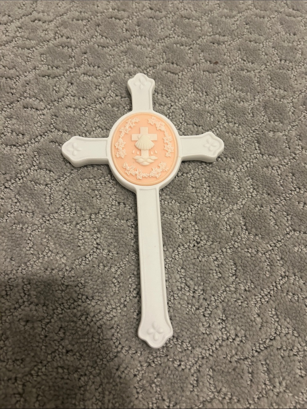 White Cross Wall Decor with Peach accent. New with box. Vintage 1998